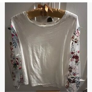 Umgee Women’s Top Cream Sheer Floral Embroidery Long Sleeve Size S